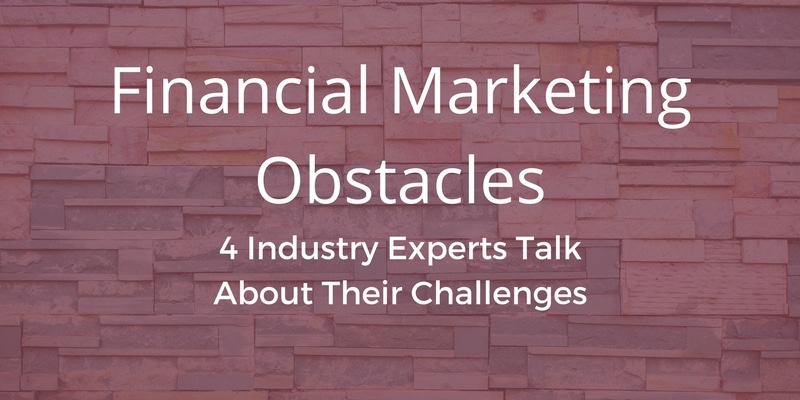 A brick wall with a rose-colored overlay. The words "Financial Marketing Obstacles" are written across the overlay