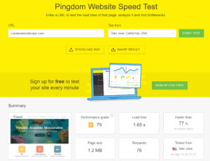 Screenshot of Pingdom website speed test