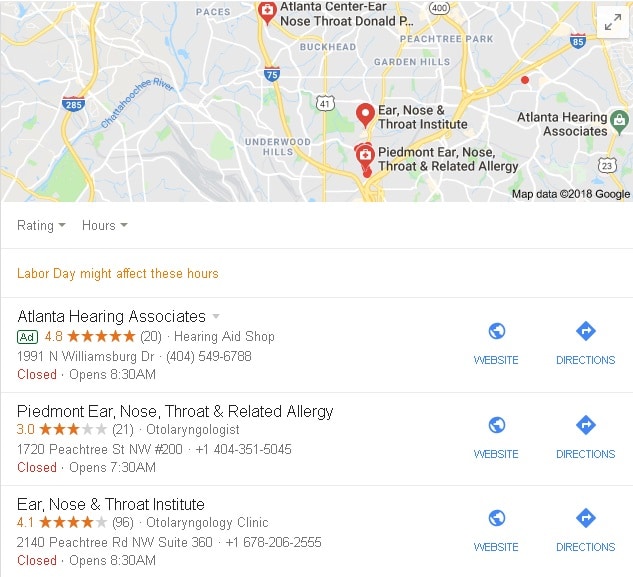 Image of Google search results, including local